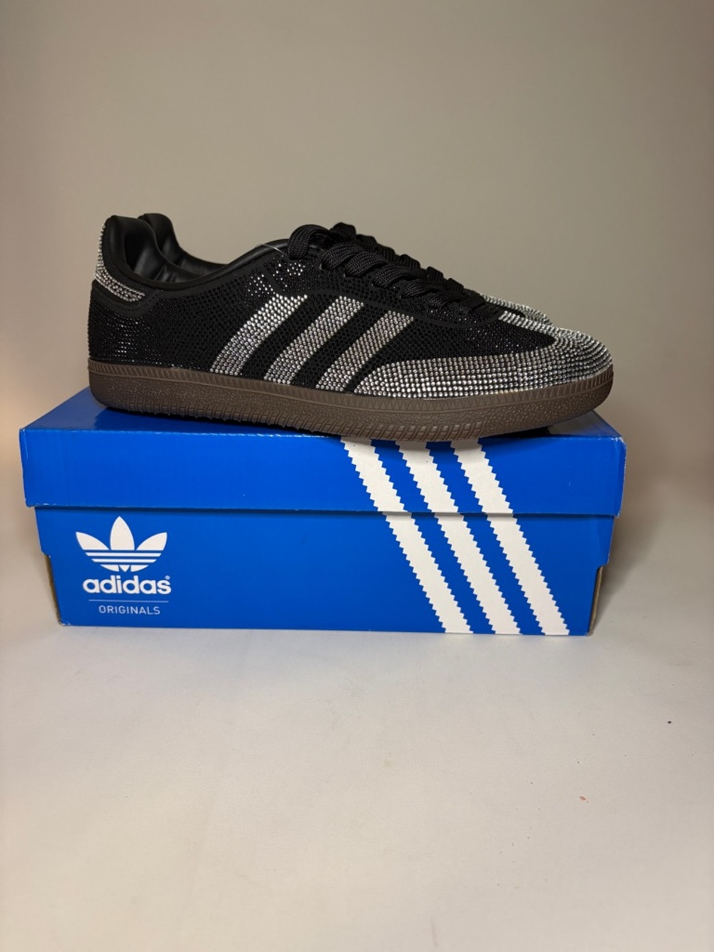 adidas Black/Silver Rhinestone Samba OG Sneakers Size 7.5